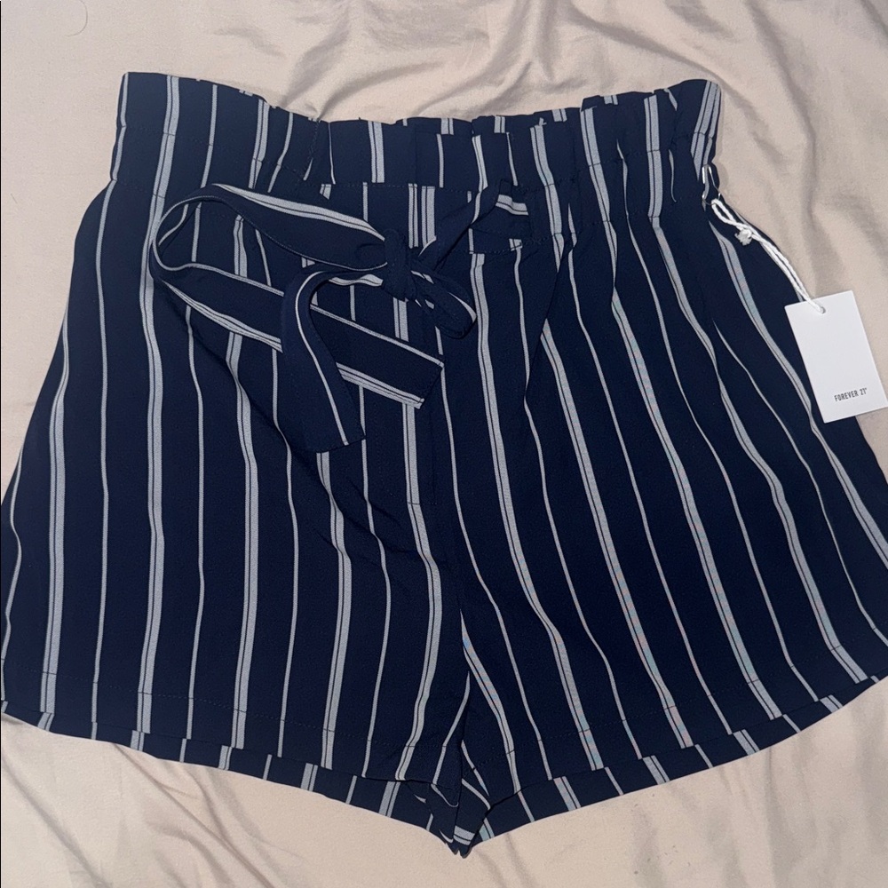 Forever 21 Navy and White Striped High Waist Shorts